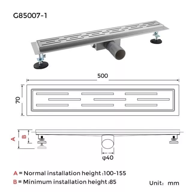 GAPPO Трап для душу G85007-1, 70х500 мм, нержавіюча сталь