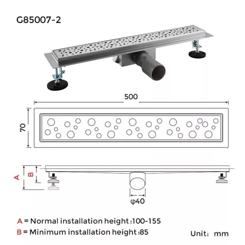 GAPPO Душовий канал G85007-2, 70х500 мм, нержавіюча сталь
