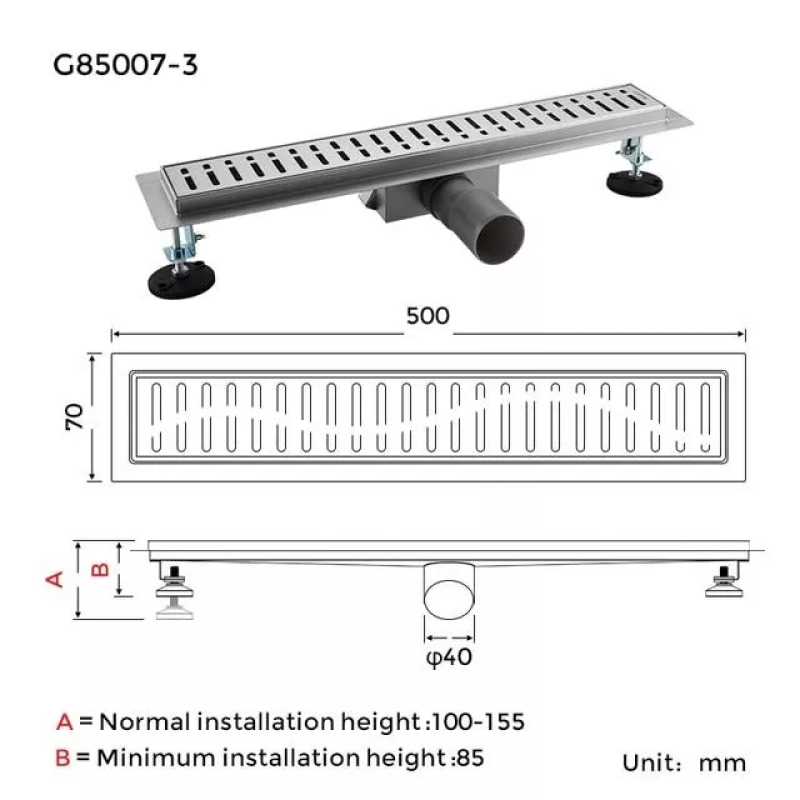 GAPPO Трап для душу G85007-3, 70х500 мм, нержавіюча сталь