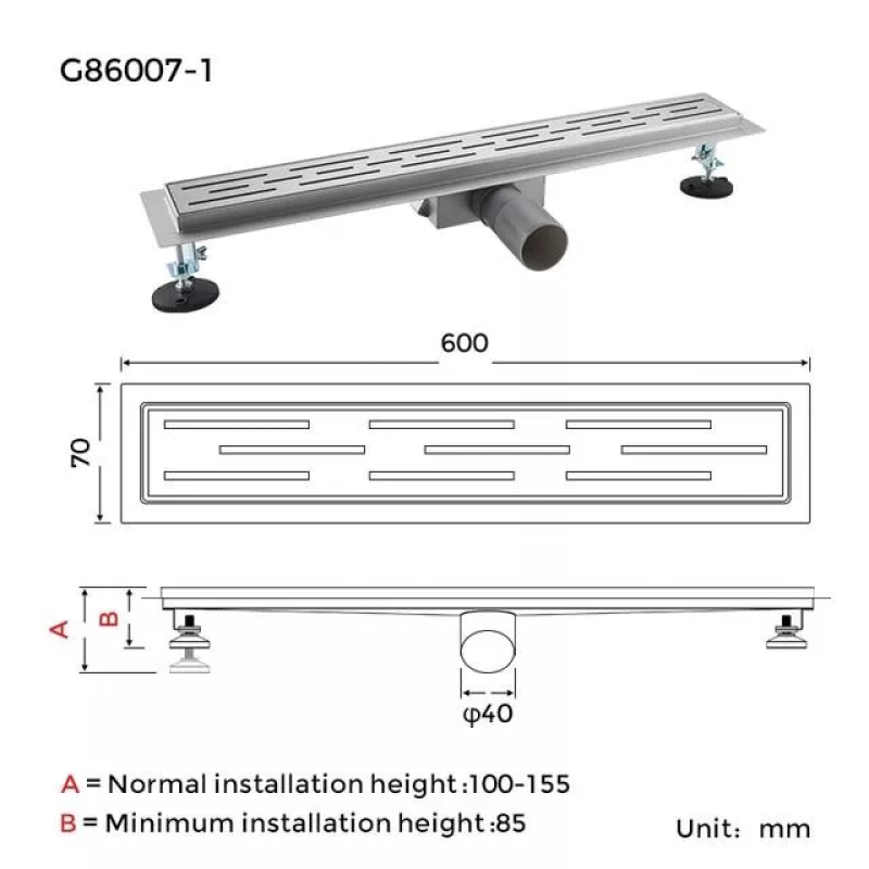 GAPPO Душовий трап G86007-1, 70х600 мм, нержавіюча сталь