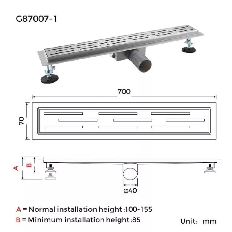 GAPPO Душовий трап G87007-1, 70х700 мм, нержавіюча сталь