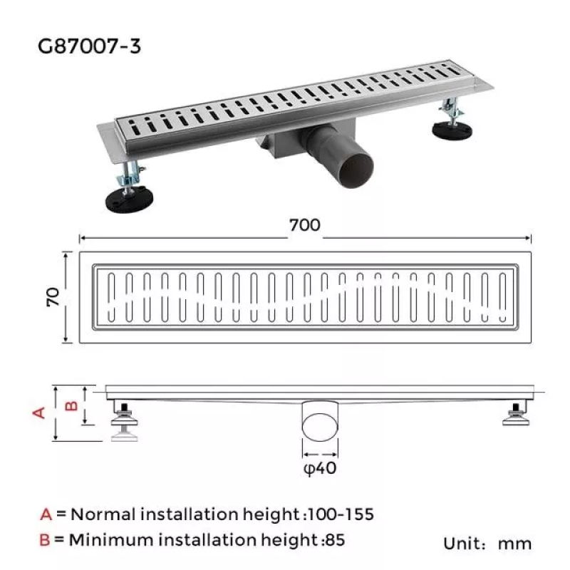 GAPPO Трап для душу G87007-3, 70х700 мм, нержавіюча сталь