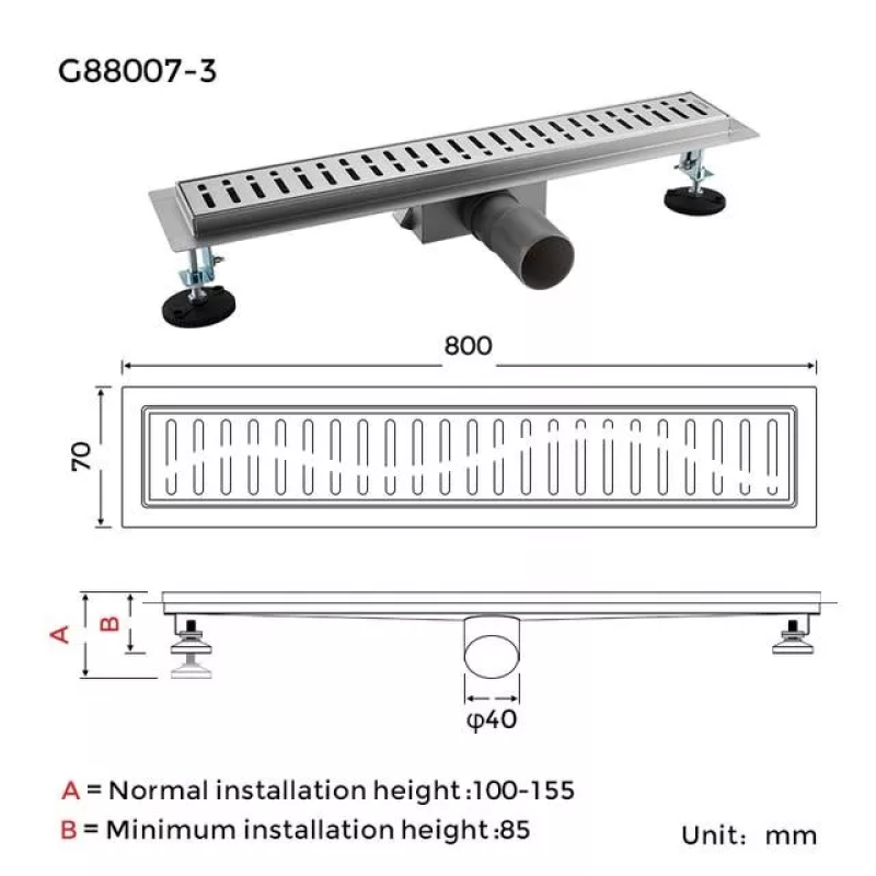 GAPPO Трап для душу G88007-3, 70х800 мм, нержавіюча сталь