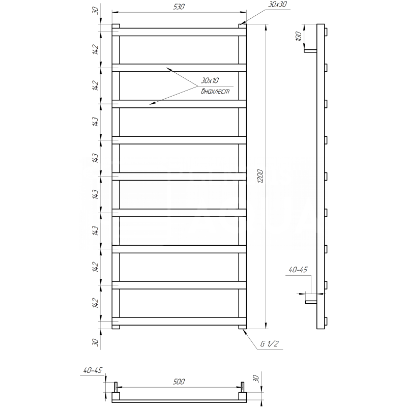 Genesis-Aqua Сушка для рушників Basis Light Електричний 800x53x3 (GA-1904)