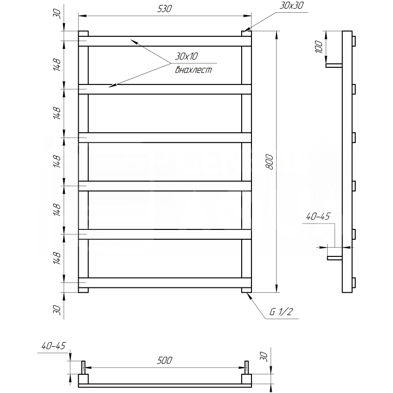 Genesis-Aqua Сушка для рушників Basis Light Електричний 100x53x3 (GA-1905)