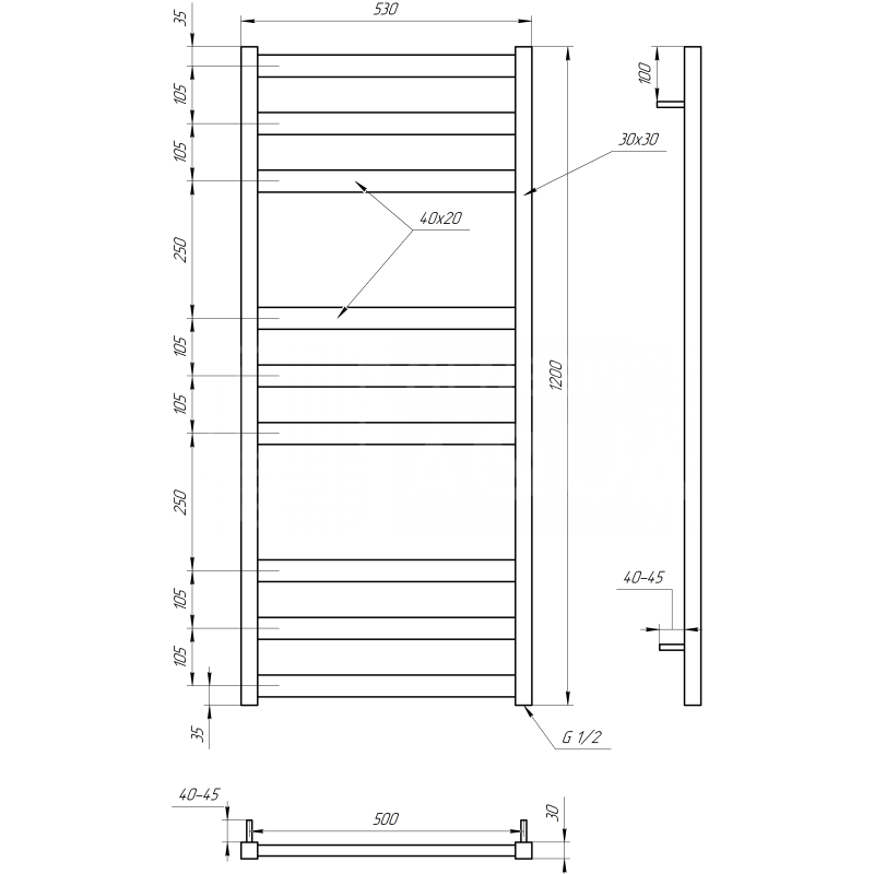 Genesis-Aqua Сушка для рушників Tristar flat Електричний 800x53x3 (GA-5004)