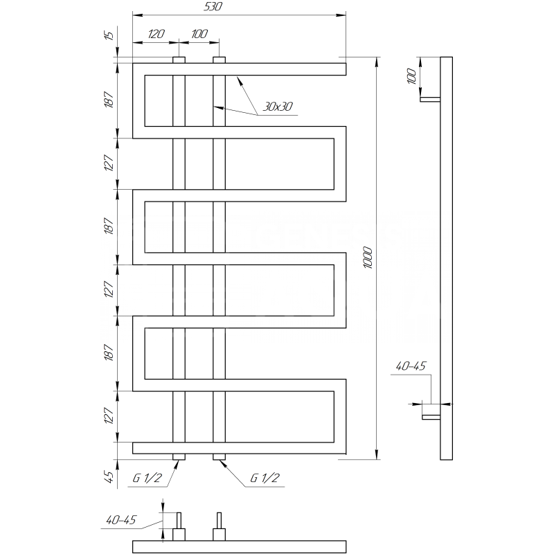 Genesis-Aqua Сушка для рушників Dual Електричний 100x53x3 (GA-56005)