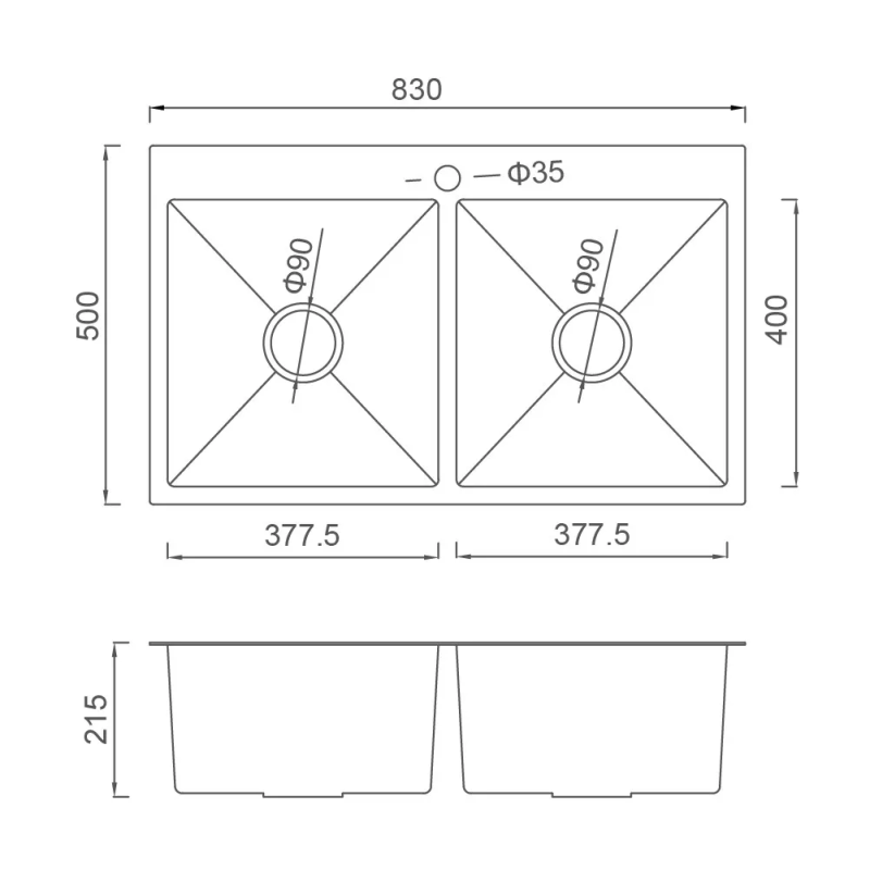 GAPPO Кухонна мийка GS8350-6 накладна 830x500 мм, нержавіюча сталь, поверхня PVD
