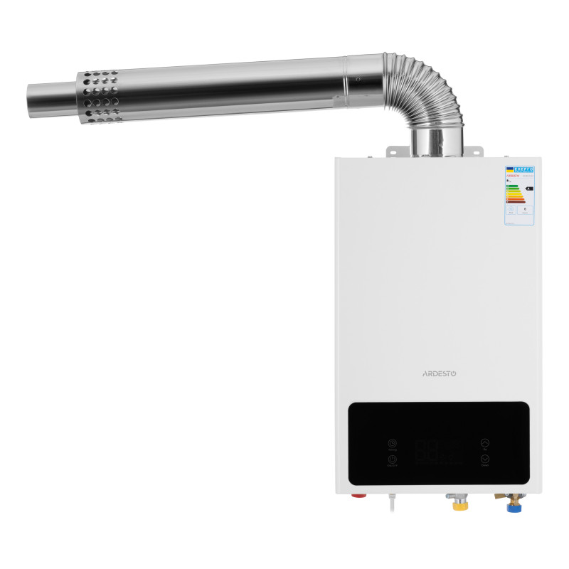 Комплект газова колонка ARDESTO HB02 10л/хв 20кВт турбована Low NOx з димоходом (GWH-HB02-10T-WHITE1)