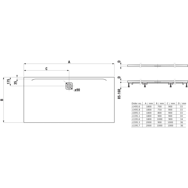 Laufen PRO душовий піддон 180*90*3,4 см, колір антрацит, (H2119510780001)