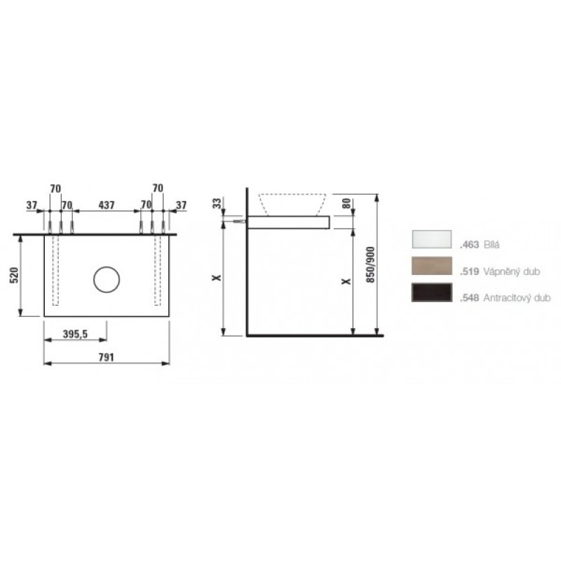 Laufen CASE столешниця 79*8*52см, з вирiзом посерединi, свiтлий дуб, (H4051210755191)