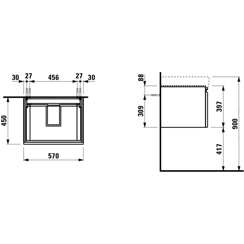 Laufen PRO S шафка для раковини 570*450*390мм, колір сірий графіт, (H4833720964801)