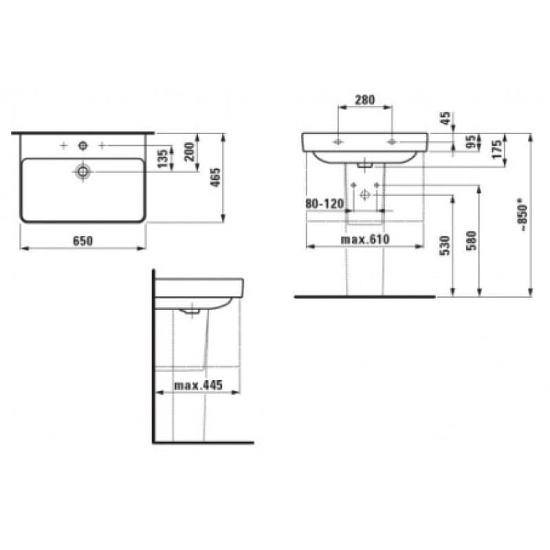 Laufen PRO S раковина (650*465мм), (H8109640001041)