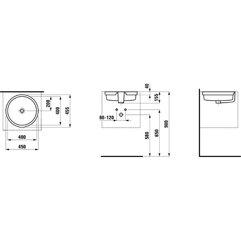 Laufen LIVING CITY умивальник 155*400*400мм, вбудований, без отвору пiд змiшувач, (H8134390001091)