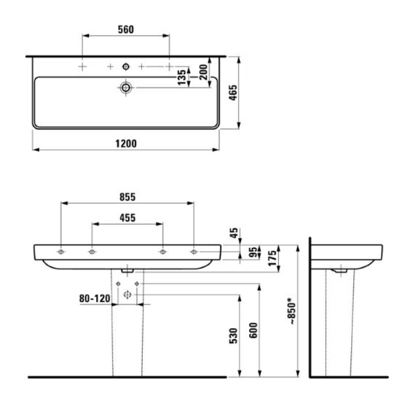 Laufen PRO S умивальник 120*46см з одним отвором під змішувач, (H8149650001041)