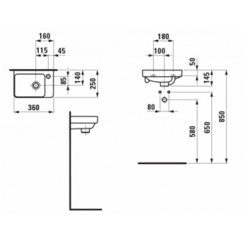 Laufen PRO S мiнi-раковина 360*250мм, асиметр., з 1-м отвором пiд змiшувач, (H8159600001041)