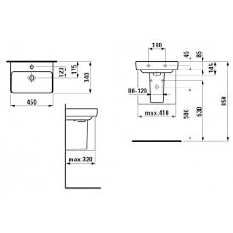 Laufen PRO S раковина 45*34 см, з отвором, (H8159610001041)
