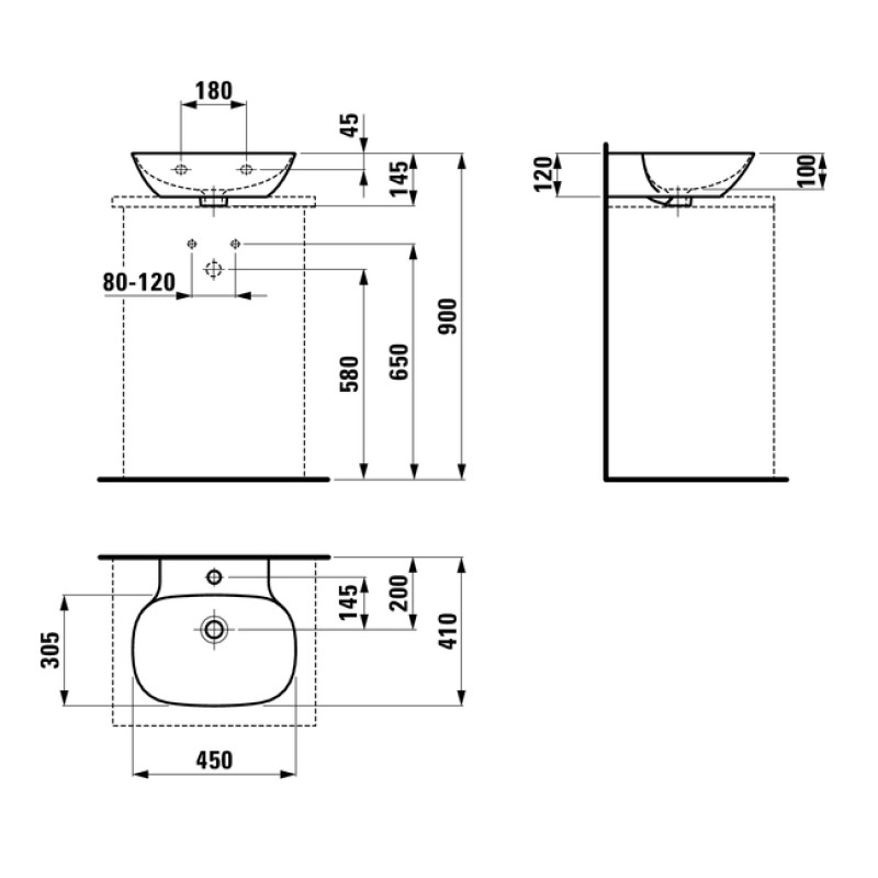 Laufen INO умивальник 45см, з 1м отвором пiд змiшувач, (H8163000001041)