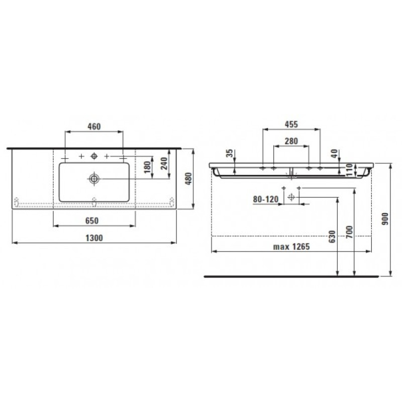Laufen LIVING SQUARE умивальник 130*48см білий, (H8164350001041)