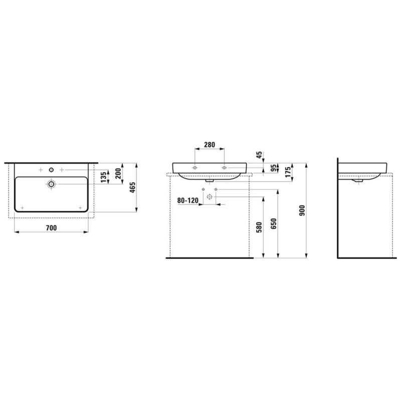 Laufen PRO S раковина 70*46,5см, з вiдшлiфованою нижньою поверхнею, з одним отв. для змiшувача посерединi, (H8169670001041)
