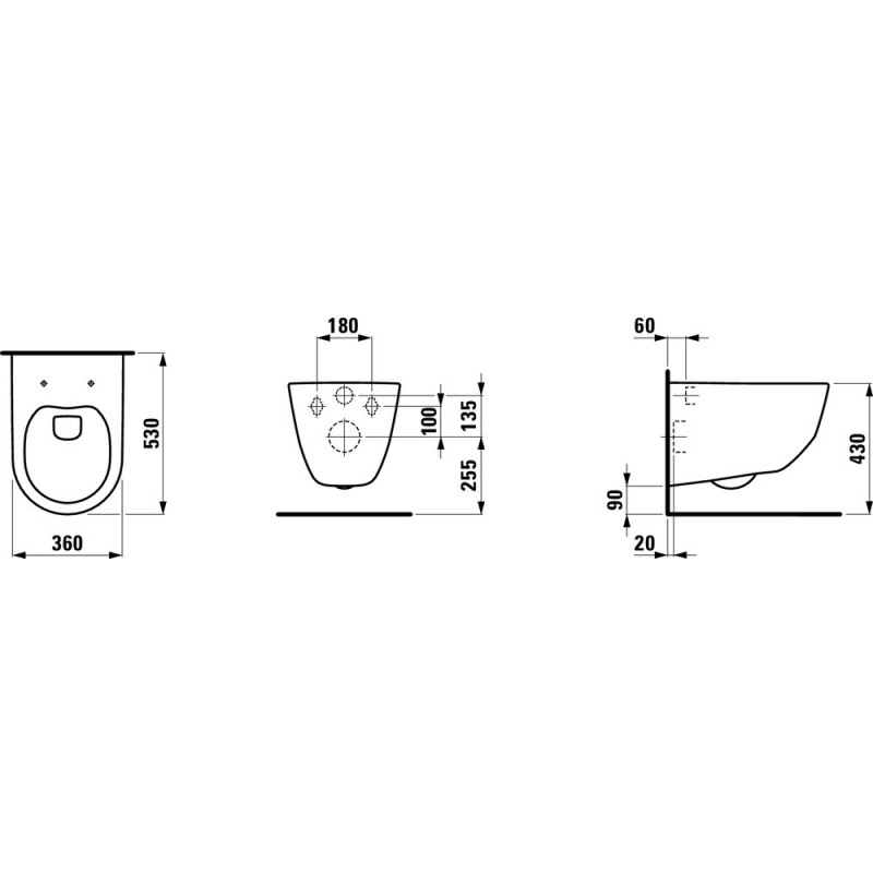 Laufen PRO чаша пiдвiсного унiтазу 36*53см, rimless, змив вертикальний, з покриттям LCC, (H8209664000001)