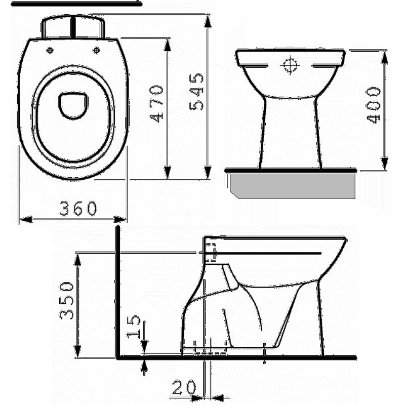 Laufen PRO чаша унiтазу 36*47см, монт. на пiдлозi, змив верт., випуск вертикальний, (H8219570000001)