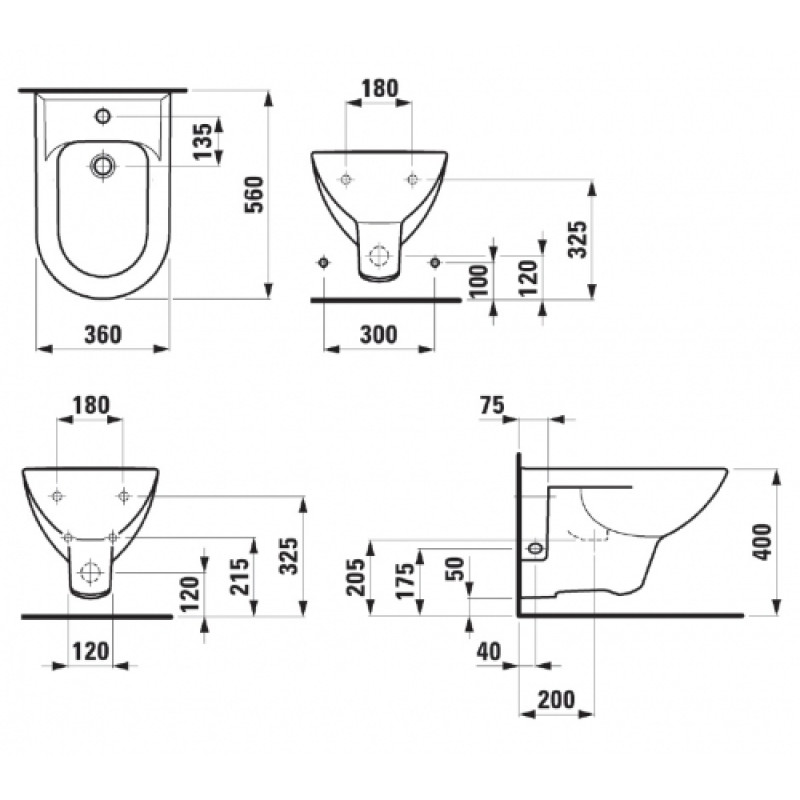 Laufen PRO Біде підвісне, 360 * 260 * 400, (H8309510003041)