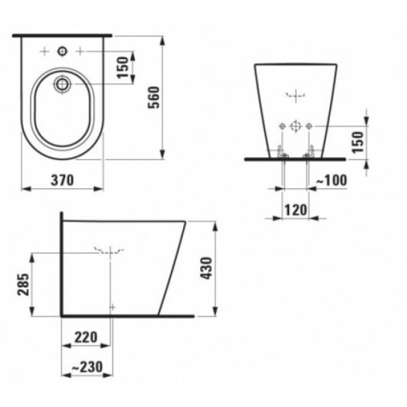 Laufen KARTELL біде 370*545мм, 1 отвір для змішувача, монтується на підлогу, колір білий, (H8323310003021)