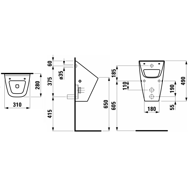 Laufen VILLA Уринал без сенсора з отворами для кришки, (H8411410000001)