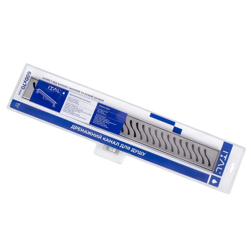 ITAL трап IT02-FT09/400 ITAL Душовий трап 400 мм, комбінований гідрозатвор, Brushed nickel (блістер) {5/1} (IT02-FT09/400)