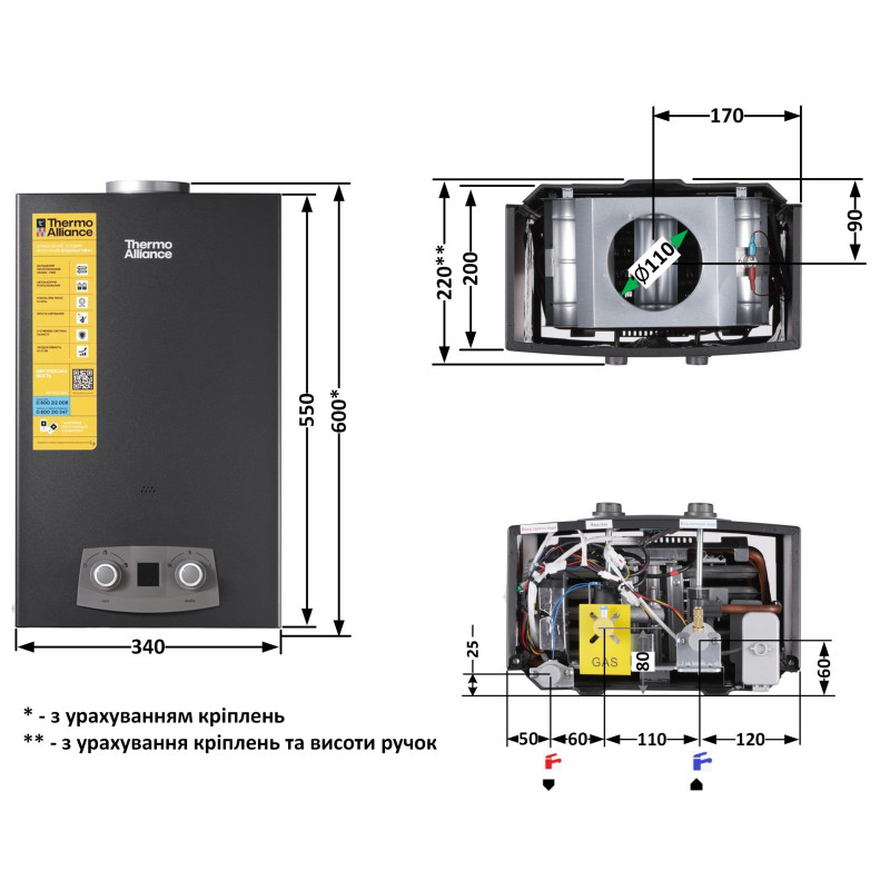 Колонка газова димохідна Thermo Alliance JSD20-10NQB BLACK 10 л EURO+ SD00055171
