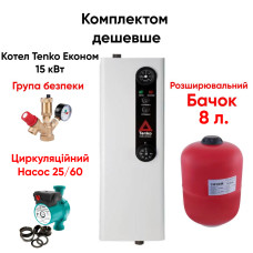 Tenko Комплект: котел Економ 15 кВт 400 В з насосом 25/6 та бачком (KE 15_400+ТК)
