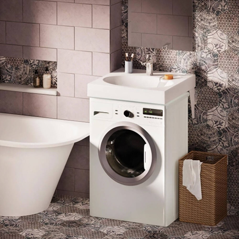KICLAMISIF/00 Claro Mini Раковина на пральну машину, з литого (штучного) каменю 60х50 з мильницею + сифон та кронштейни 2шт, білий