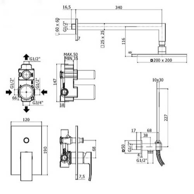 Paffoni Душова система Level KIT LES015 CR (KITLES015CR)