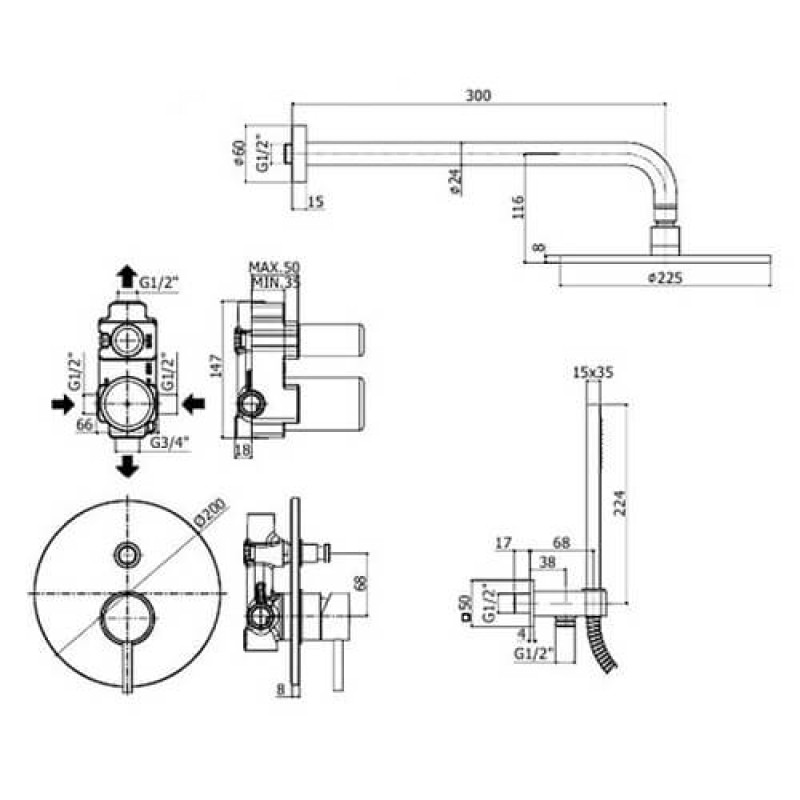 Paffoni Душова система Light KIT LIG015 CR (KITLIG015CR)