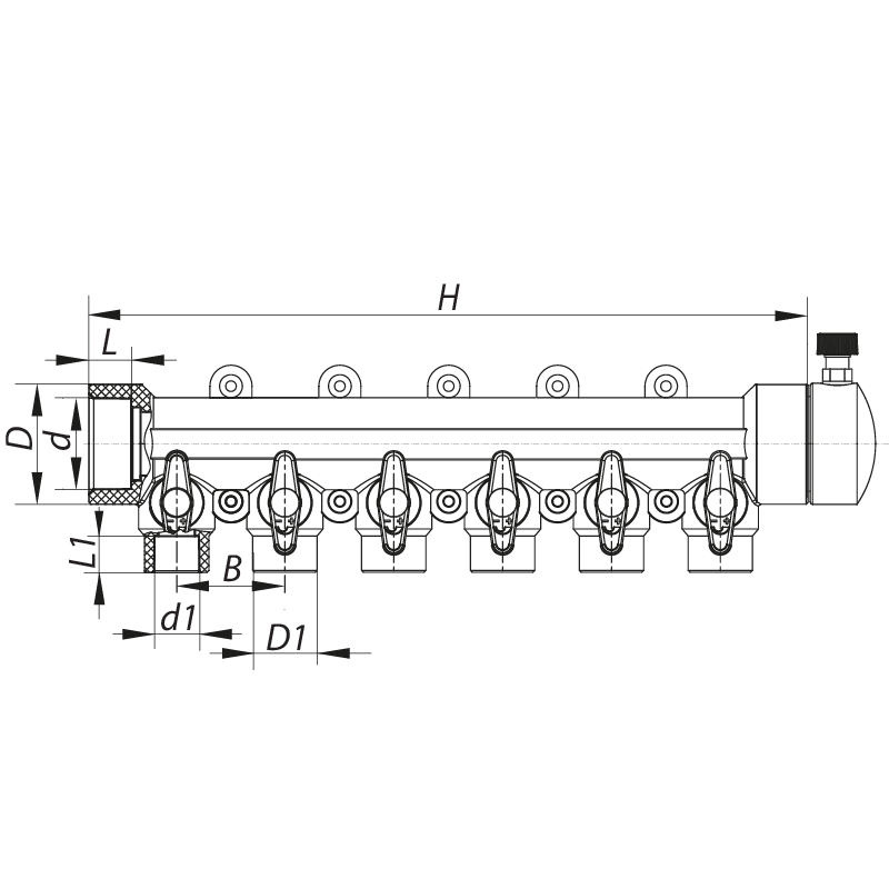 Коллектор 6-way с шаровыми кранами (40x20) PPR Koer K0173.PRO (KP0223)