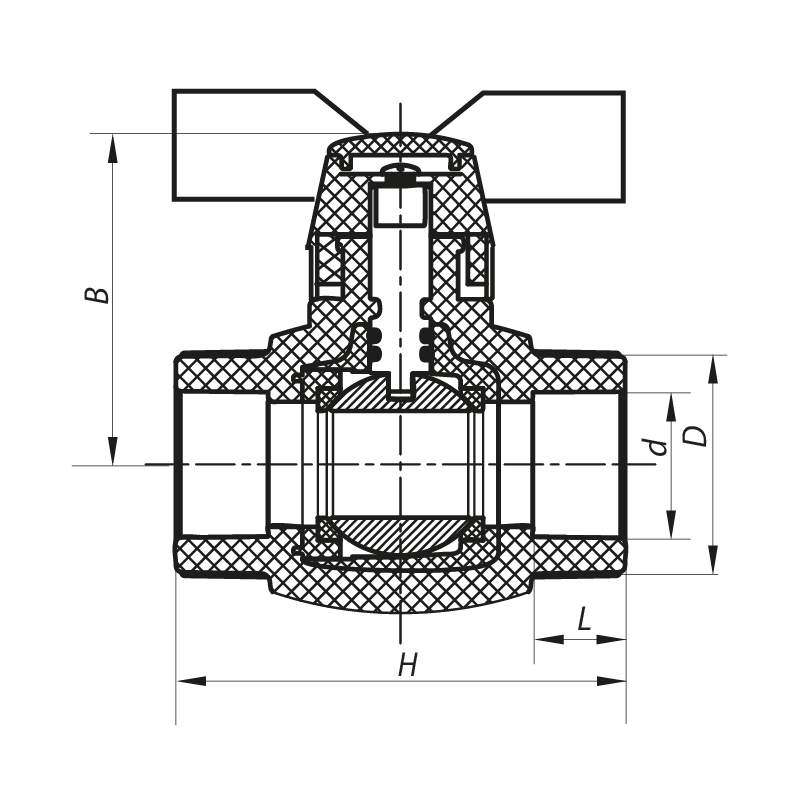 Кран шаровый PPR КШ Koer (бабочка) для горячей воды 25 (Koer K0182.PRO) (KP0235)