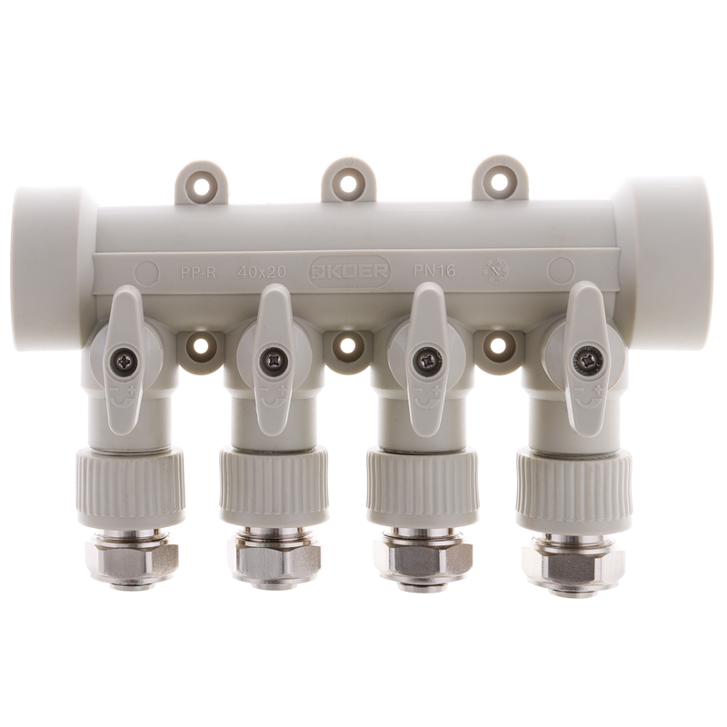 Коллектор распределительный 4-way с фитингом (40x20) PPR Koer K0192.PRO (KP2557)