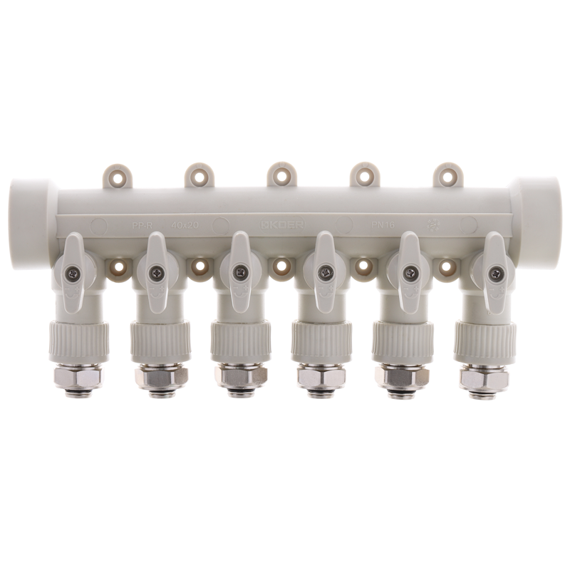 Коллектор распределительный 6-way с фитингом (40x20) PPR Koer K0194.PRO (KP2559)