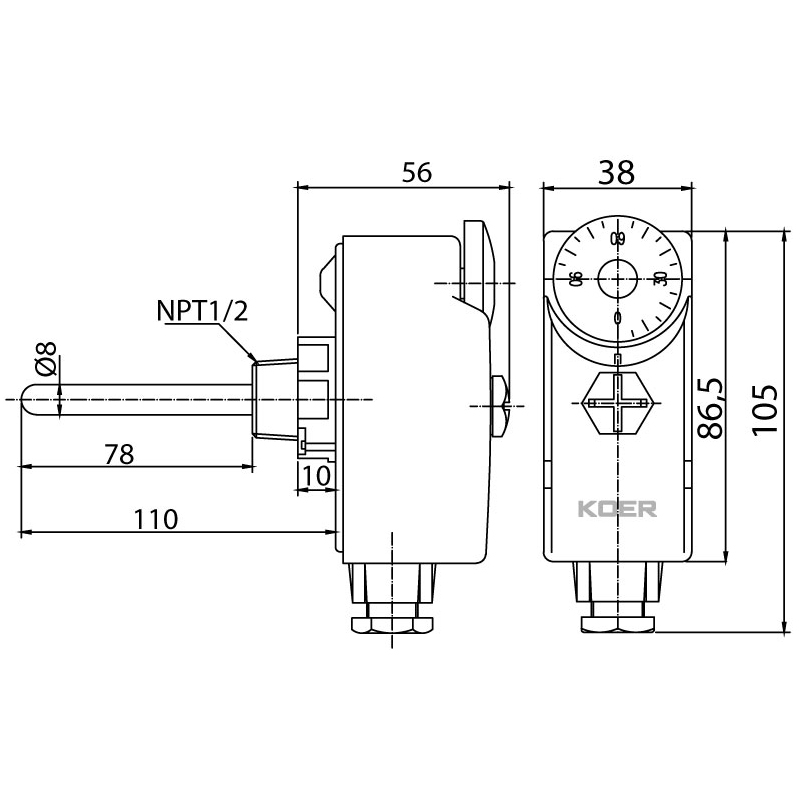 Термостат механический погружной Koer KR.1350 (0…+90*C) (KP2775)