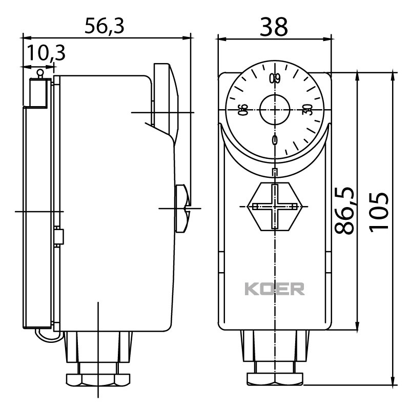 Термостат механический накладной Koer KR.1351 (0…+90*C) (KP2776)