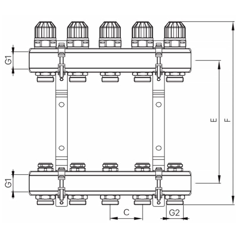 Коллекторный блок с термостатическими клапанами Koer KR.1100-07 1”x7 ways (KR2633)