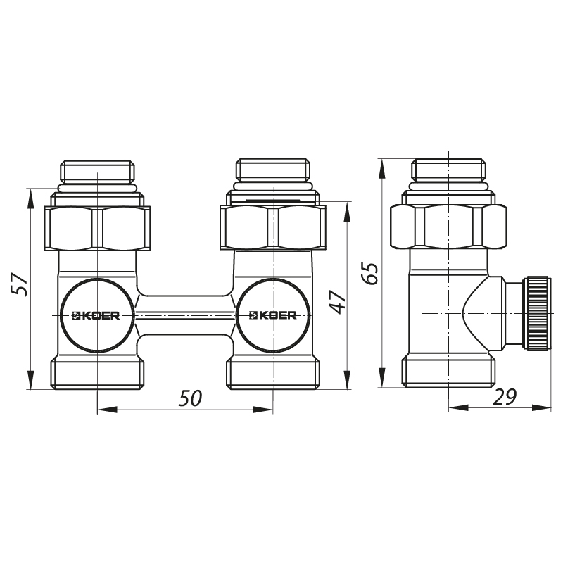 Узел нижнего подключения радиатора прямой 3/4'' (комплект) Koer KR.1131 (KR2815)