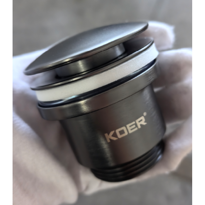 Донный клапан для раковины универсальный (с/без перелива) Koer PW-01-07 автоматический (Click-Clack) (Цвет графитовый) 1 1/4'' (KR3404)