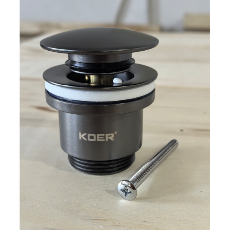 Донный клапан для раковины универсальный (с/без перелива) Koer PW-01-07 автоматический (Click-Clack) (Цвет графитовый) 1 1/4'' (KR3404)