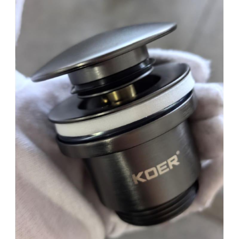 Донный клапан для раковины универсальный (с/без перелива) Koer PW-01-07 автоматический (Click-Clack) (Цвет графитовый) 1 1/4'' (KR3404)