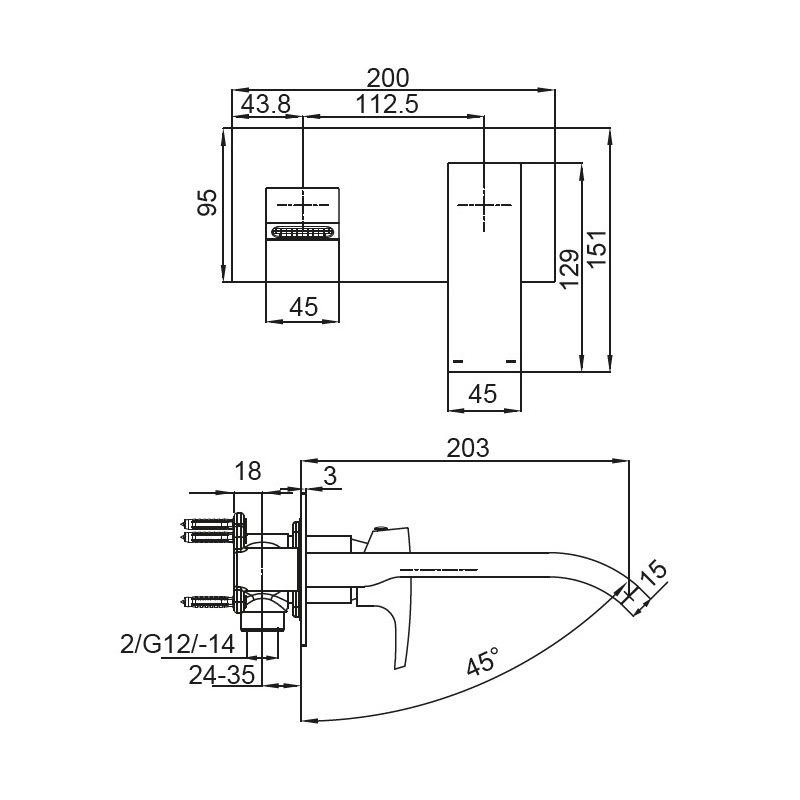 Смеситель для умывальника Koer KB-16007-01 встраиваемый (Цвет хром) (KR3450)