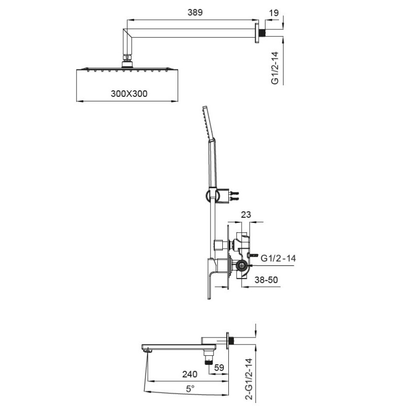Встраиваемая душевая система со смесителем Koer KB-66009-05 (Цвет черный) (KR3509)