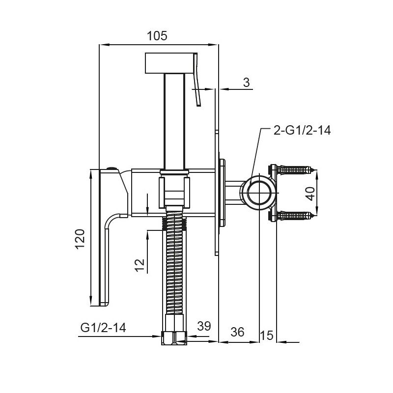 Смеситель для гигиенического душа Koer KB-23009-01 (Цвет хром) (KR3510)