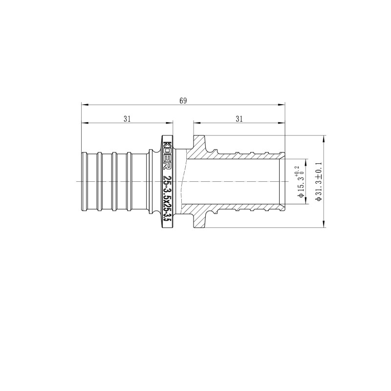 Муфта соединительная равнопроходная Koer KA.С25 - 25(3.5mm) x 25(3.5mm) (KR4857)